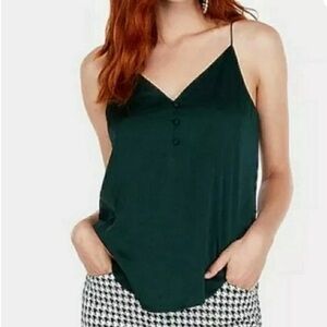 Express Dark Green Button-Front Cami Top | Adjustable Straps | Size L | NWT